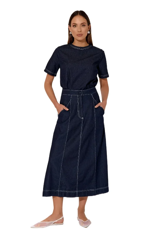 Alexandria Light Weight Denim Skirt Denim ruffled skirt detail