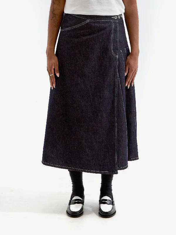 Beams Boy Pleated Wrap Skirt - Indigo corduroy skirt textured