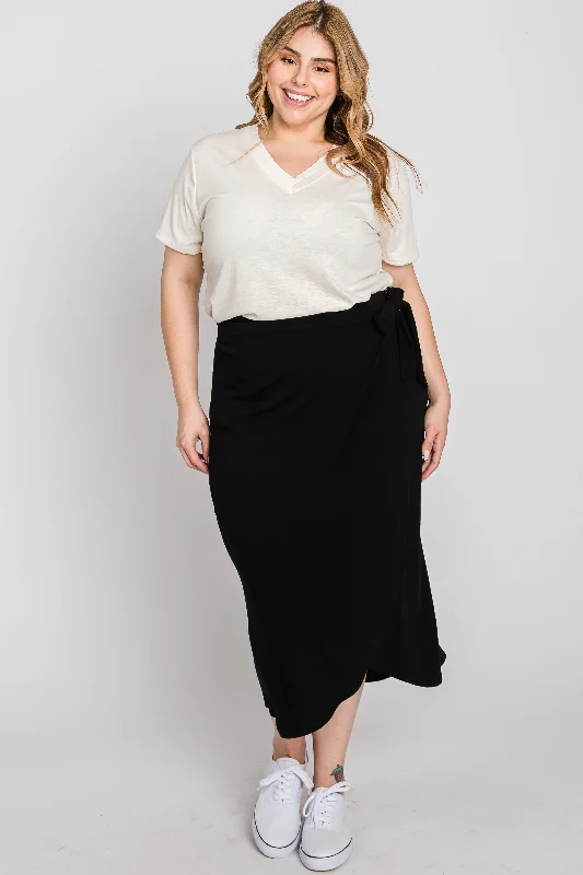 Black Wrap Plus Midi Skirt velvet skirt luxurious