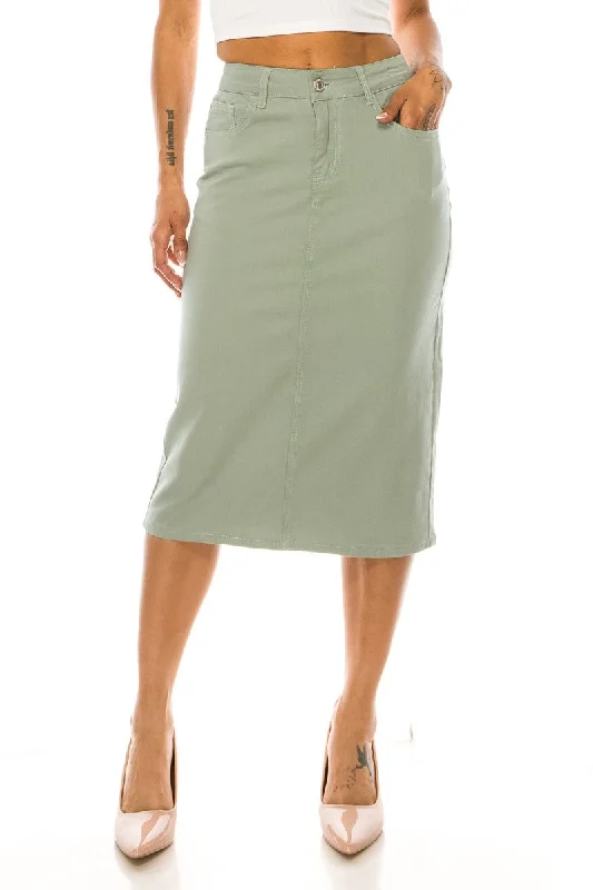 Brooklyn Twill Skirt in Sage- Misses and Plus (XL-3X) denim skirt durable