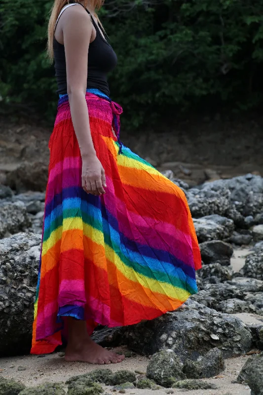 Maxi Dresses Boho Skirts Summer Festival Beachwear Sarong Skirt Bow Tie Sash Rainbow Tie Dye lace skirt romantic