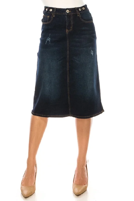 Danielle Denim Skirt in Dk Indigo- Misses & Plus (S-3X) denim skirt trendy