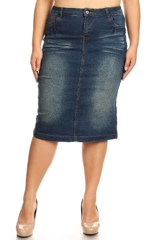 Dennie Denim Skirt in Vintage Wash- Misses and Plus (M-3X) linen skirt natural