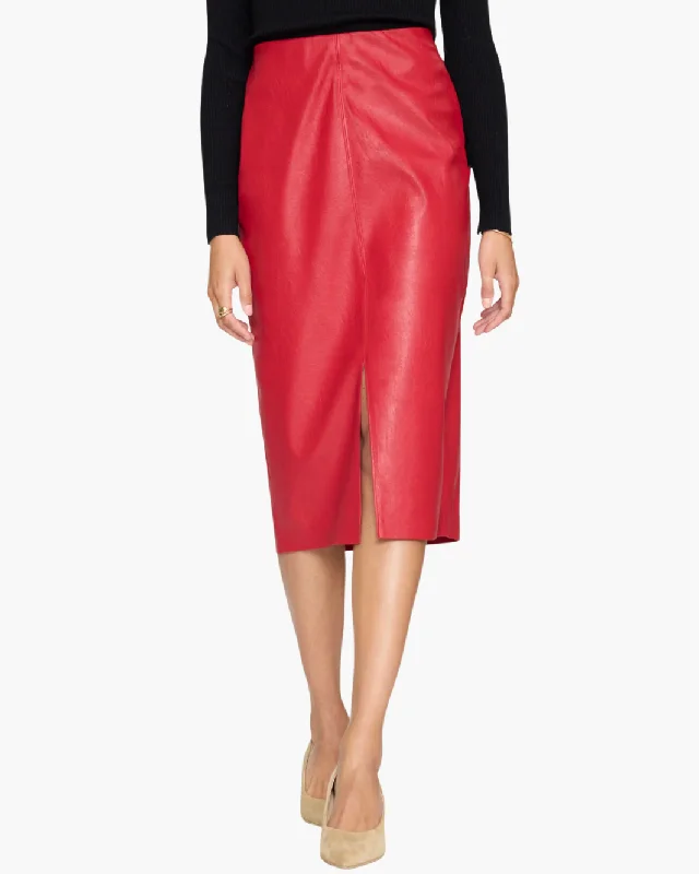 ESME VEGAN LEATHER SKIRT IN CRIMSON lace skirt romantic