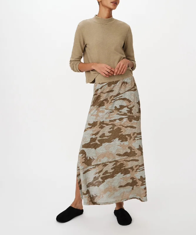 Slub Jersey Camo Seamed Skirt - Faded Army-Multi corduroy skirt durable