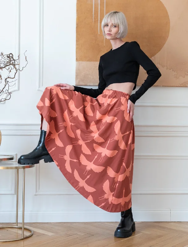 Flow Skirt Cranes Terracotta a-line skirt cut