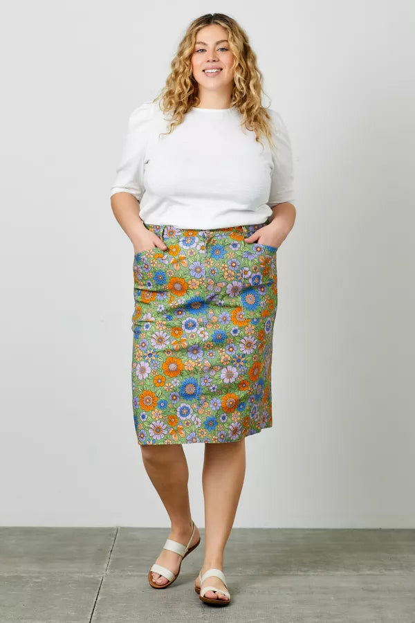 Gia Skirt in Green- Misses and Plus (S-3X) corduroy skirt comfortable