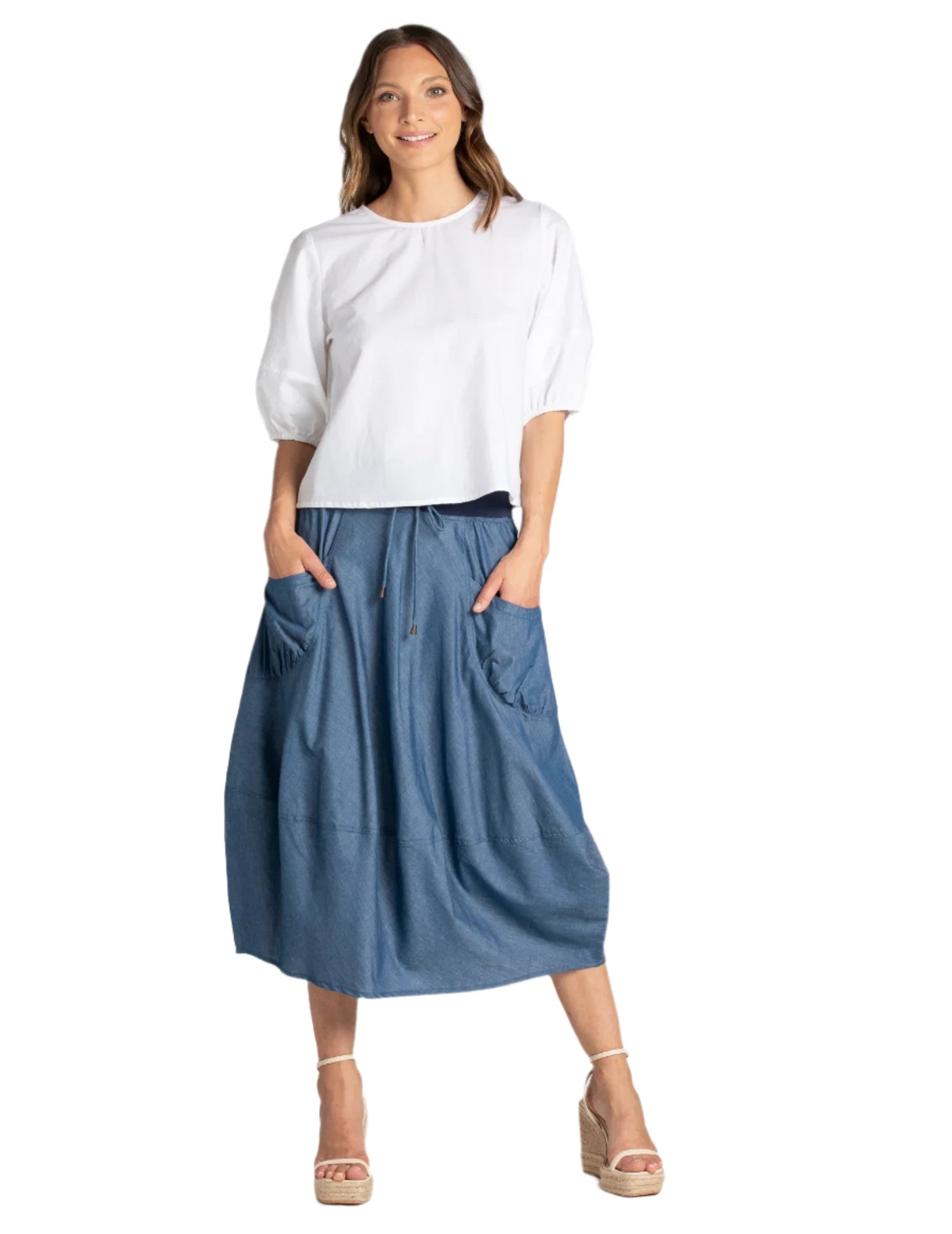 Guru Skirt Chambray Blue high slit skirt