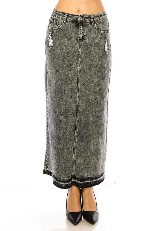 Isabel Maxi Denim Skirt in Black Snow- Misses and Plus (S-3X) belted skirt waist