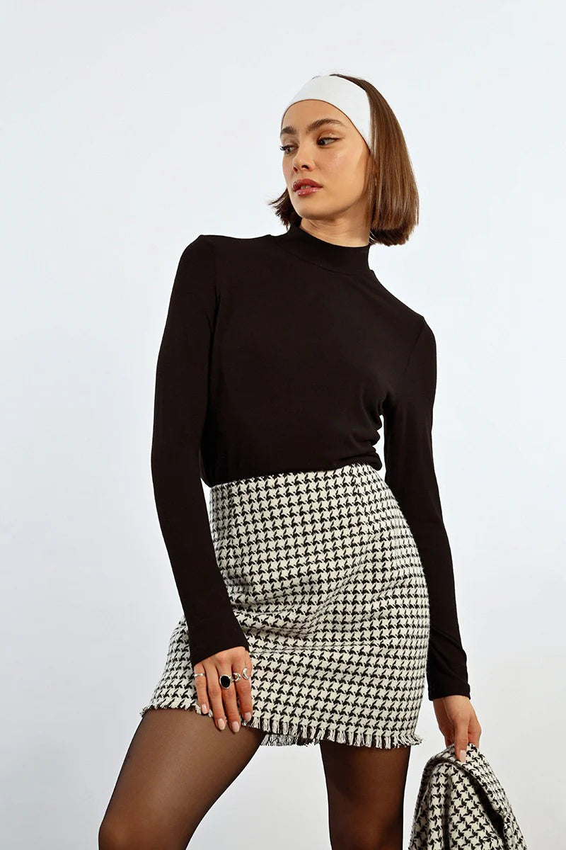 Houndstooth Skirt - bw velvet skirt sumptuous