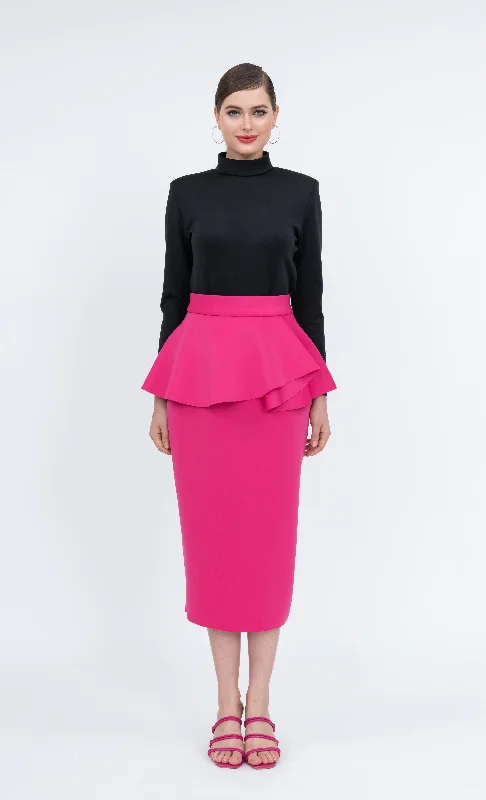 Nellie Skirt in Fuchsia Pink silk skirt sleek