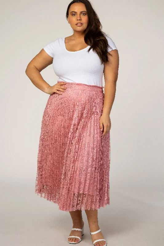 Pink Lace Plus Midi Skirt silk skirt luxurious