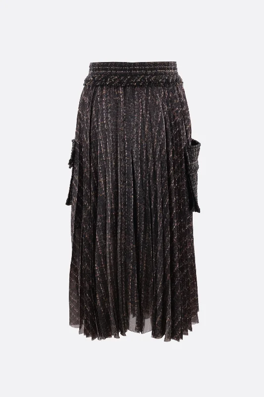 pleated satin and tweed wrap skirt breathable skirt fabric