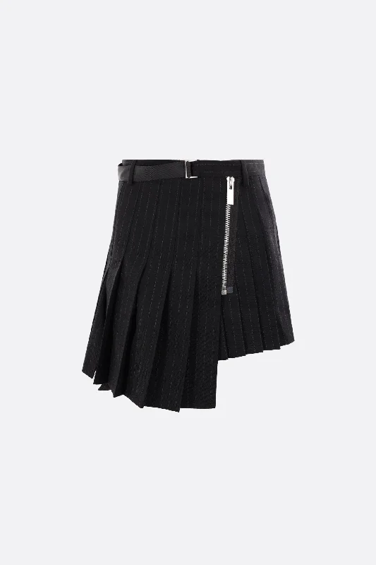 pinstriped wool wrap miniskirt leather skirt modern