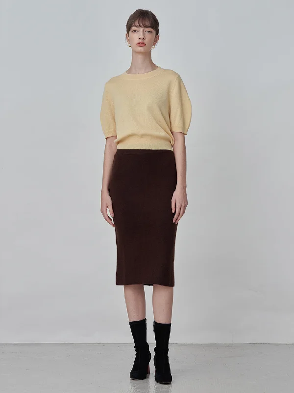 Straight Midi Skirt_Brown relaxed fit skirt