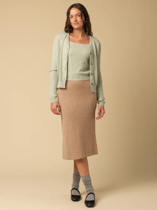 Straight Midi Skirt_Camel lace skirt elegant