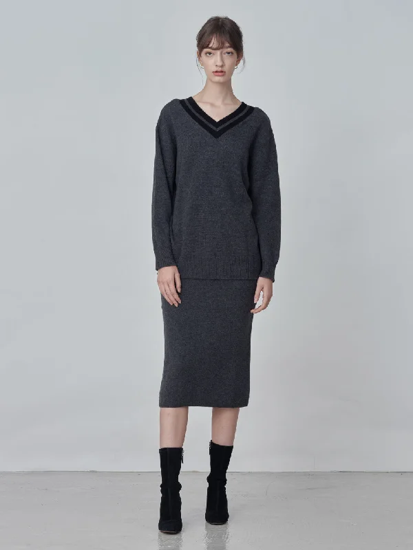 Straight Midi Skirt_Graphite linen skirt natural