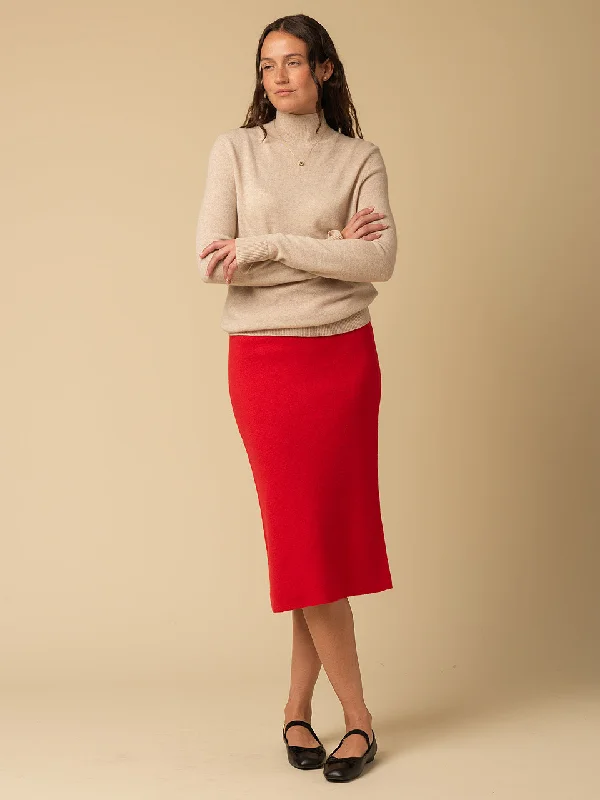 Straight Midi Skirt_Red belted skirt waist