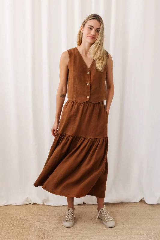 Lehman Skirt Umber Brown elastic waist skirt