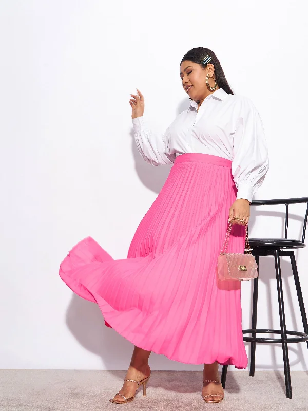 Women Pink Accordion Pleated Skirt leather skirt sleek