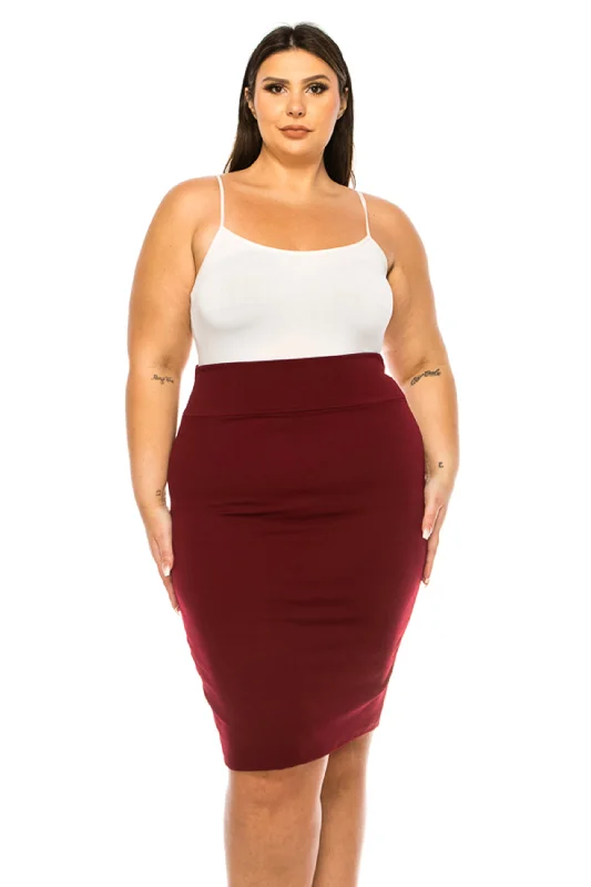 Women's Plus Size Solid Pencil Skirt with Banded Waist - Stretchy cashmere skirt fine