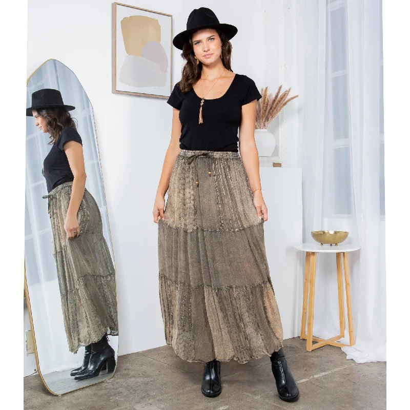 YOUNG THREADS - Bohemian Rhapsody: Stonewashed 3-Tiered Long Skirt lace skirt elegant