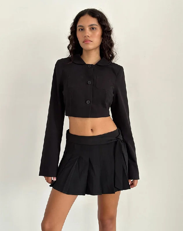 Zekira Pleated Mini Skirt in Black a-line skirt cut