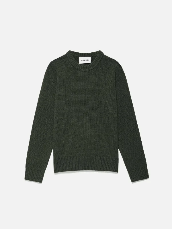 Cashmere Crewneck Sweater -- Military Green Front Pockets Side Pockets Patch Pockets Cashmere Crewneck Sweater -- Military Green Front Pockets Side Pockets Patch Pockets
