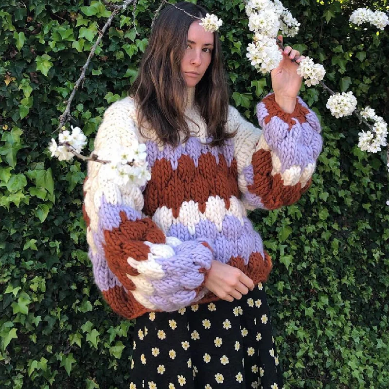 Contrast High Neck Bishop Sleeve Crochet Sweater - White Terry Blend Velvet Blend Canvas Blend Contrast High Neck Bishop Sleeve Crochet Sweater - White Terry Blend Velvet Blend Canvas Blend