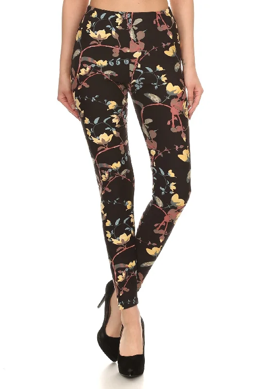 FZ Women's Vine Printed High Waisted Knit Leggings Fashionable Stretchy Fit Leggings FZ Women's Vine Printed High Waisted Knit Leggings Fashionable Stretchy Fit Leggings