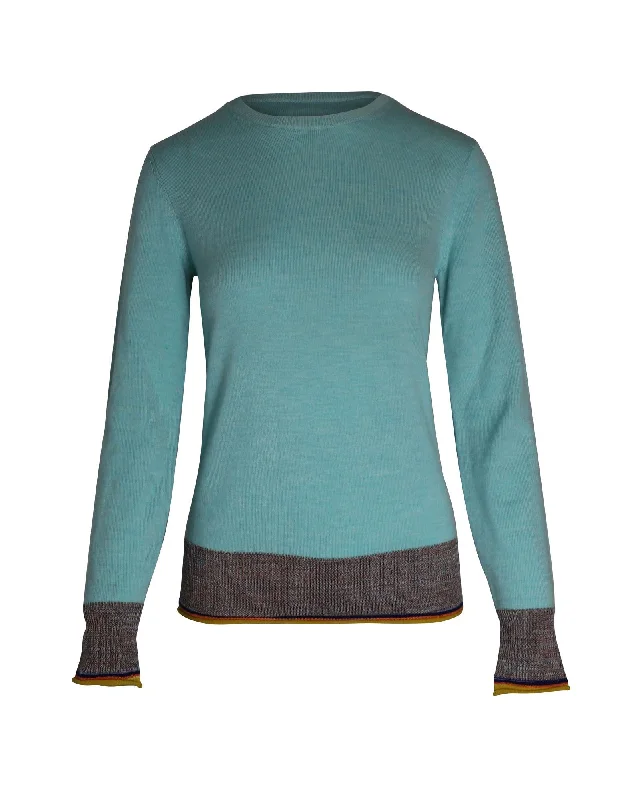 Contrast Hem Knitted Sweater in Blue Wool Spandex Rayon Corduroy