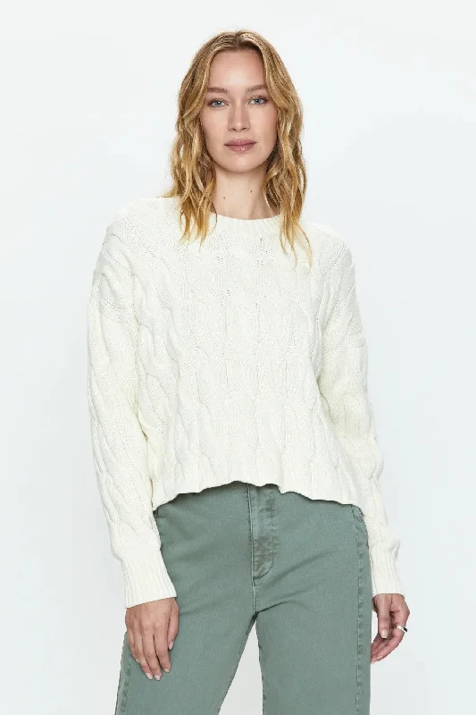 Pistola Eva Crew Neck Sweater - ECRU CABLE Hooded Sweater Collared Sweater Shawl Collar Pistola Eva Crew Neck Sweater - ECRU CABLE Hooded Sweater Collared Sweater Shawl Collar