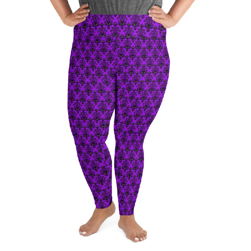 Plus Size Purple Gothic Haunted Mansion Style All-Over Print Leggings Halloween Pattern Stylish Ankle-Length Leggings Plus Size Purple Gothic Haunted Mansion Style All-Over Print Leggings Halloween Pattern Stylish Ankle-Length Leggings
