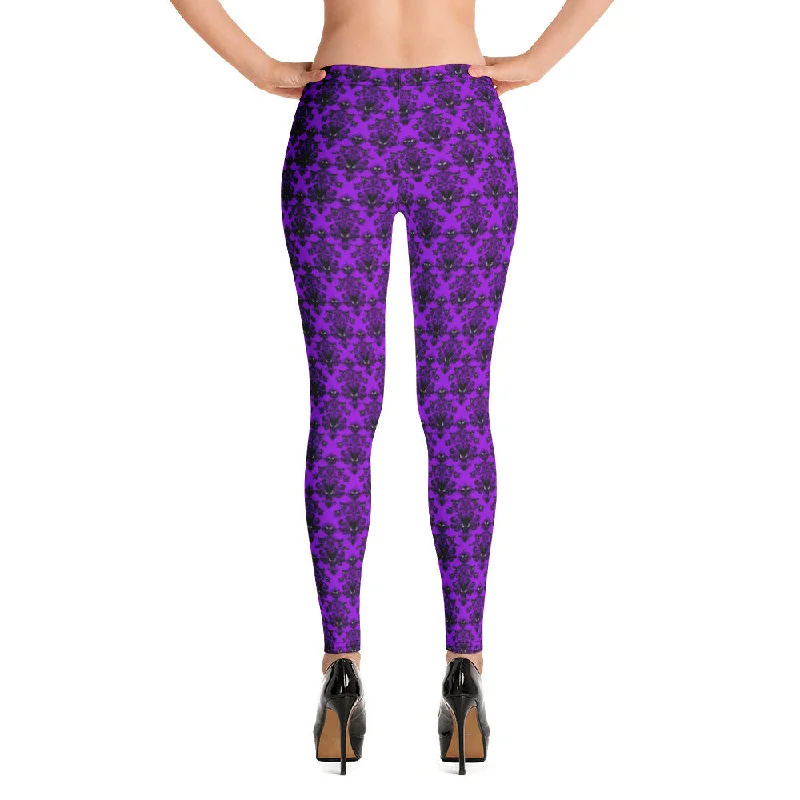 Purple Gothic Haunted Mansion Style Leggings Halloween Pattern Elegant Velvet Leggings Purple Gothic Haunted Mansion Style Leggings Halloween Pattern Elegant Velvet Leggings