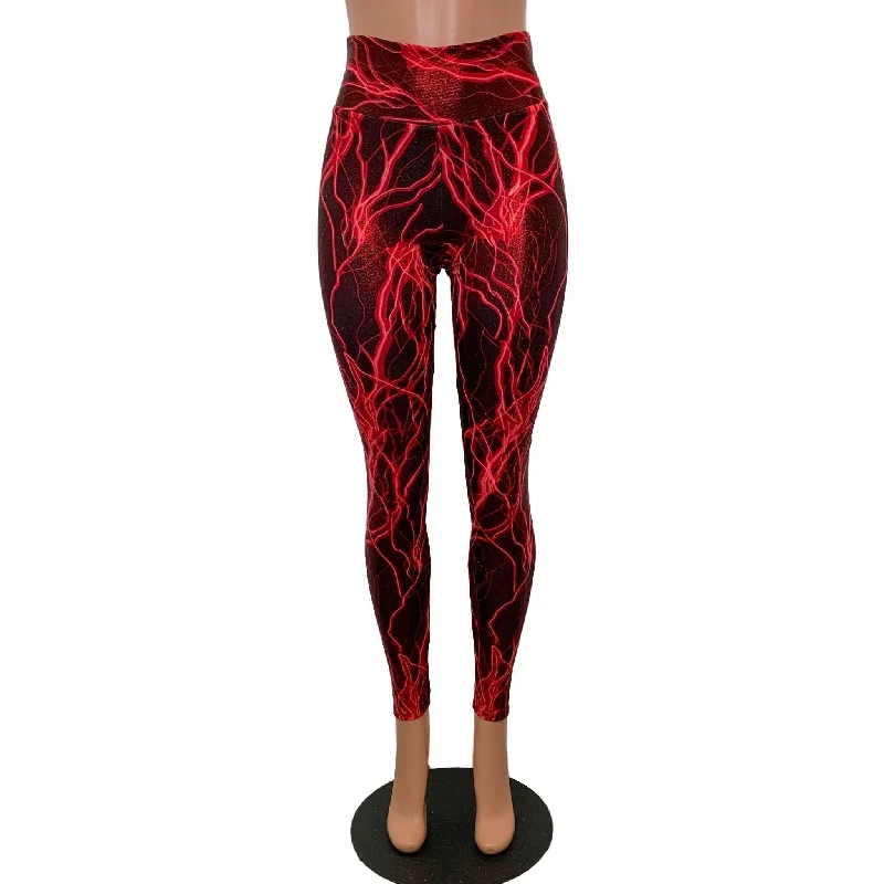 SALE - SMALL ONLY - Red Lightning High Waist Leggings Fashionable High-Rise Workout Leggings SALE - SMALL ONLY - Red Lightning High Waist Leggings Fashionable High-Rise Workout Leggings