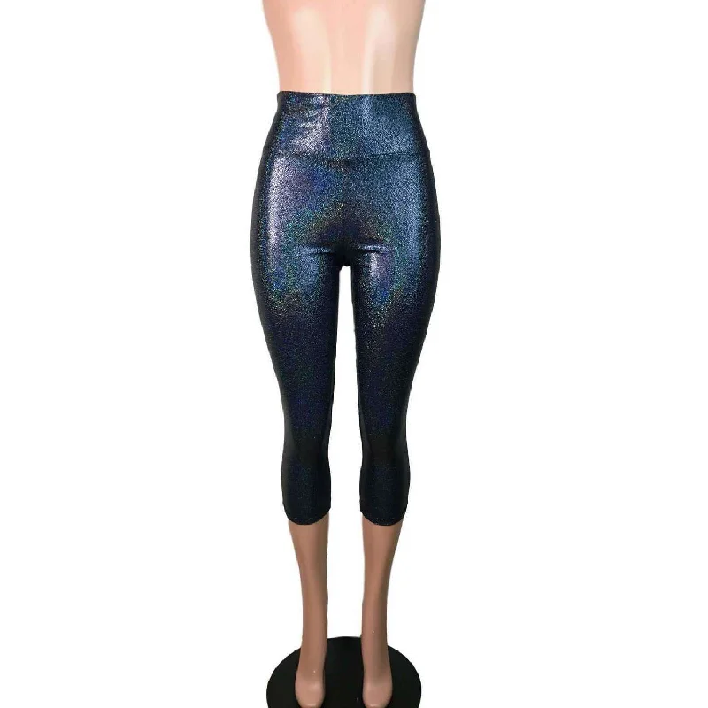 SALE - XL - Black Holographic Cropped Capri Leggings Pants Comfortable Cold Weather Leggings SALE - XL - Black Holographic Cropped Capri Leggings Pants Comfortable Cold Weather Leggings