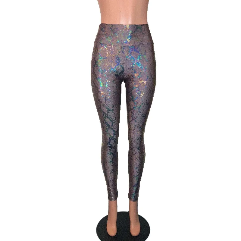 SALE - SMALL ONLY - Mauve Snakeskin Holo Holographic High Waisted Leggings Pants Comfortable Leggings with Pockets SALE - SMALL ONLY - Mauve Snakeskin Holo Holographic High Waisted Leggings Pants Comfortable Leggings with Pockets