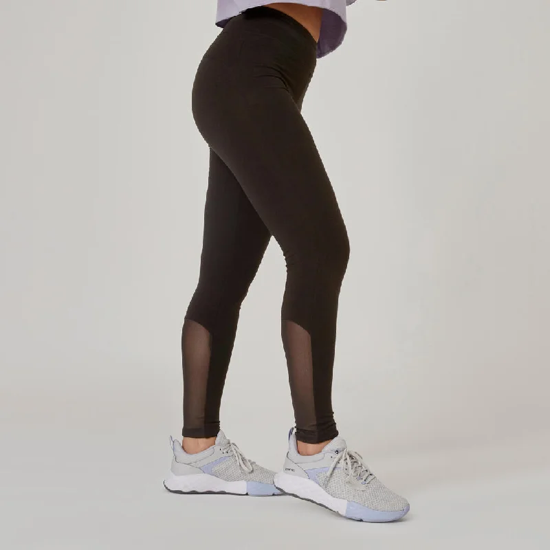 Stretchy High-Waisted Cotton Fitness Leggings with Mesh Trendy Full-Length Leggings