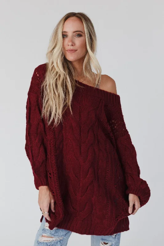 Golden Hour Bubble Sleeve Sweater Dress - Burgundy Stylish Fashionable Trendy