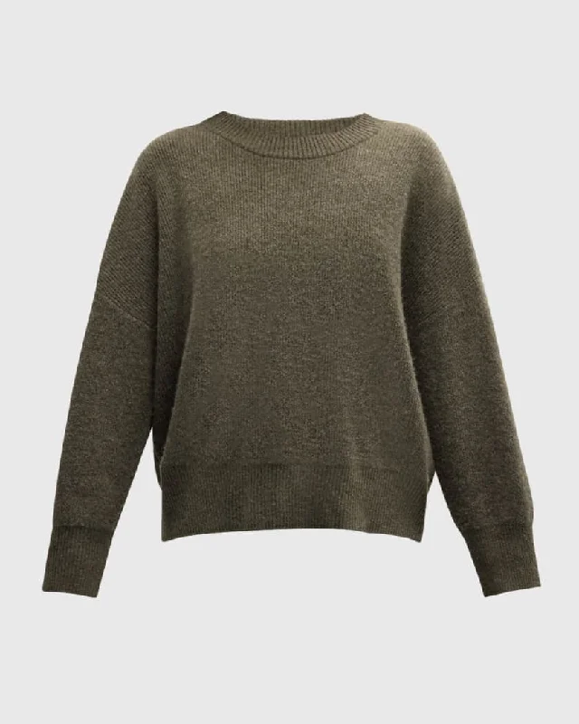 Alfie Cashmere Crewneck Sweater in Loden Knit Fabric Woven Fabric Fleece Fabric