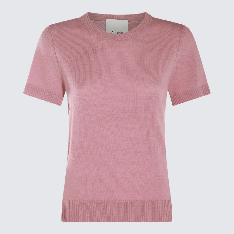 Allude Sweaters Pink High Neck Crew Neck V-Neck