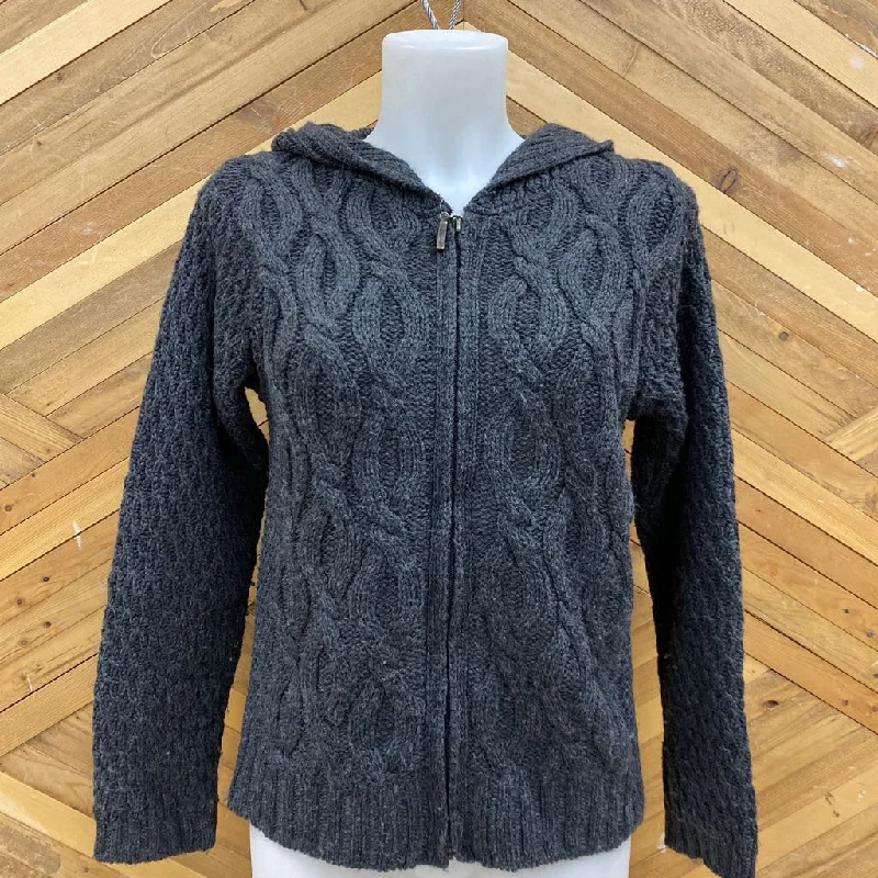 Aran Crafts - Women's Merino Knit Sweater Full Zip - MSRP compared $220: Grey -women-SM Fitted Slim Tailored