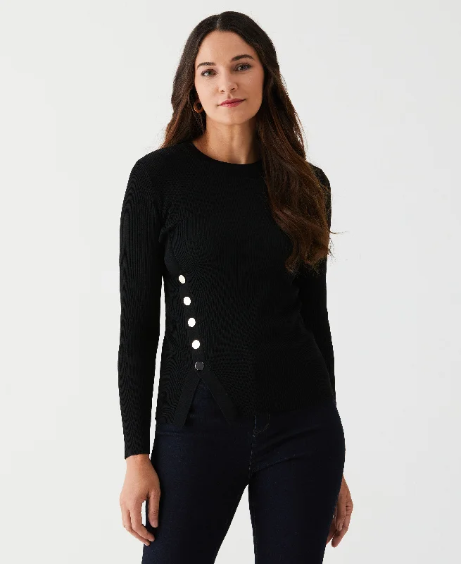 Asymmetrical Sweater with Snaps Thin Thick Dense