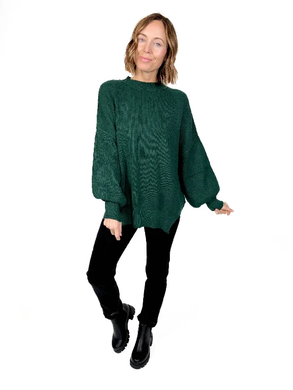 Oakes Mock Neck Sweater- HUNTER GREEN High Neck Crew Neck V-Neck