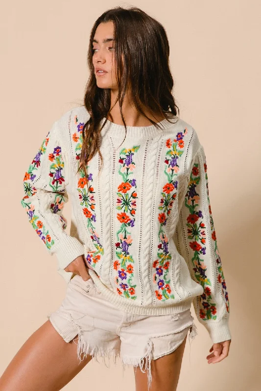 Buy Me Flowers Ivory Embroidered Sweater Wool Sweater Cotton Sweater Cashmere Sweater Buy Me Flowers Ivory Embroidered Sweater Wool Sweater Cotton Sweater Cashmere Sweater