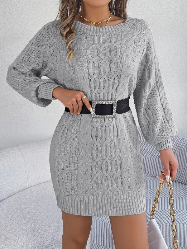 Cable-Knit Round Neck Sweater Dress Graphic Sweater Embroidered Appliqued