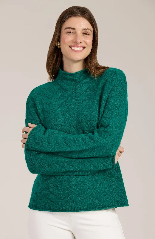 Cashmere Basketweave Sweater - Kelly Green Handmade Hand-knitted Hand-woven