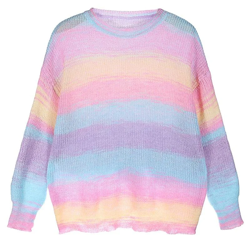 Purple And Pink Striped Sweater Women Wholesale Satin Blend Silk Blend Wool Blend