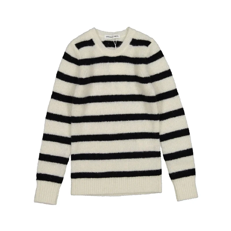 Designers Remix Cream/Black Stripes Cara Breton Sweater Front Pockets Side Pockets Patch Pockets Designers Remix Cream/Black Stripes Cara Breton Sweater Front Pockets Side Pockets Patch Pockets
