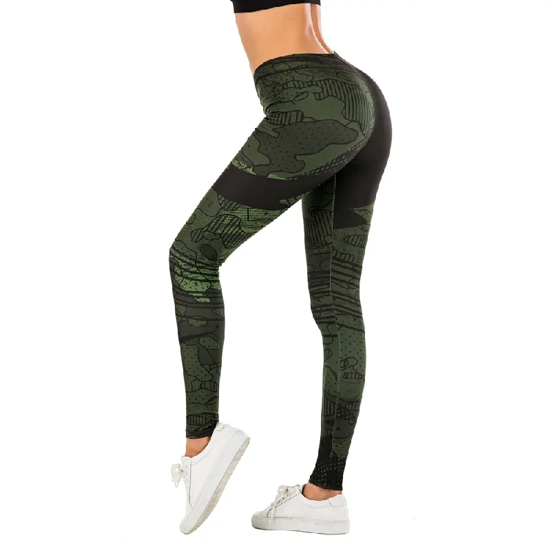 Woman Pants Sexy Legging Line Green graffiti Printing Fitness and Slim leggings Elegant Black Leggings